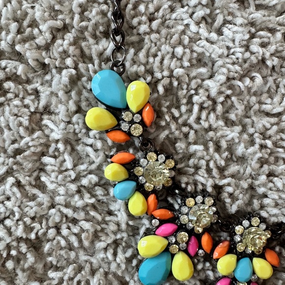 Colorful Gemstone neon Statement Necklace – Bold Boho Floral Design - Picture 3 of 4